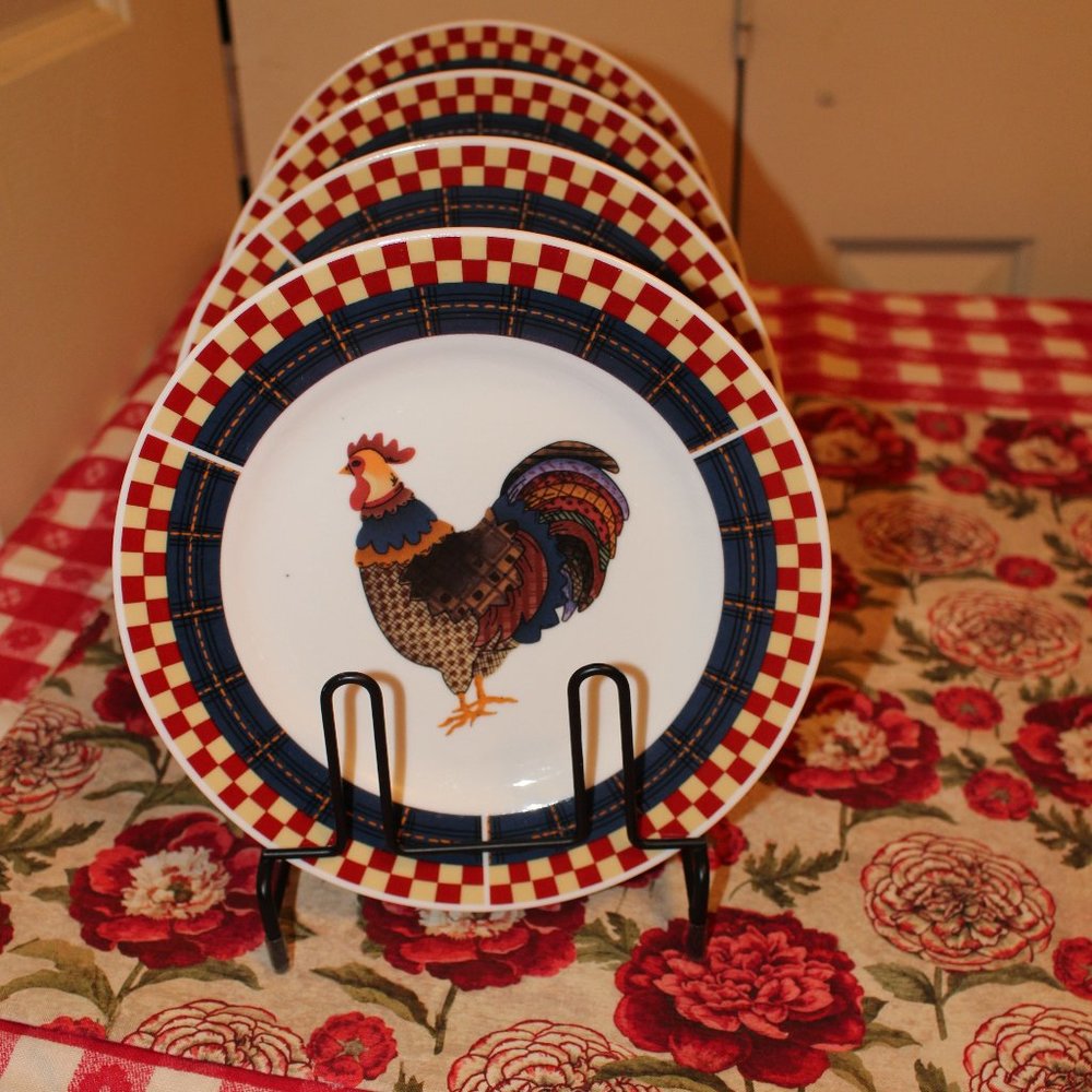Set of 4 Vintage Majesticware by Oneida "CALICO ROOSTER" Salad Plates 7 3/4" vin